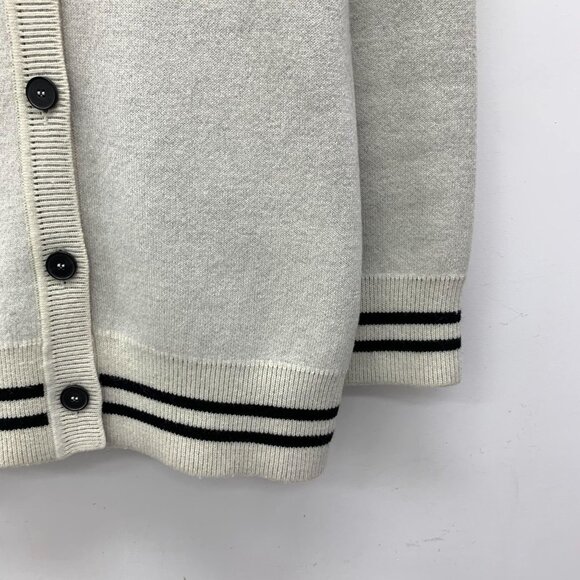 CHRISTIAN DIOR CASHMERE CARDIGAN SWEATER WITH STRIPED TRIM SIZE 36/XS LIGHT GREY - Picture 6 of 8